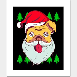 Funny Santa Pug Hat Dog Ugly Christmas Tree Pugmas Xmas Gift Posters and Art